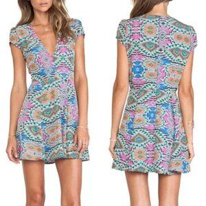 LOVERS + FRIENDS Cassidy Dress Mosaic White Gray Multi Geometric Mini Fit Flare